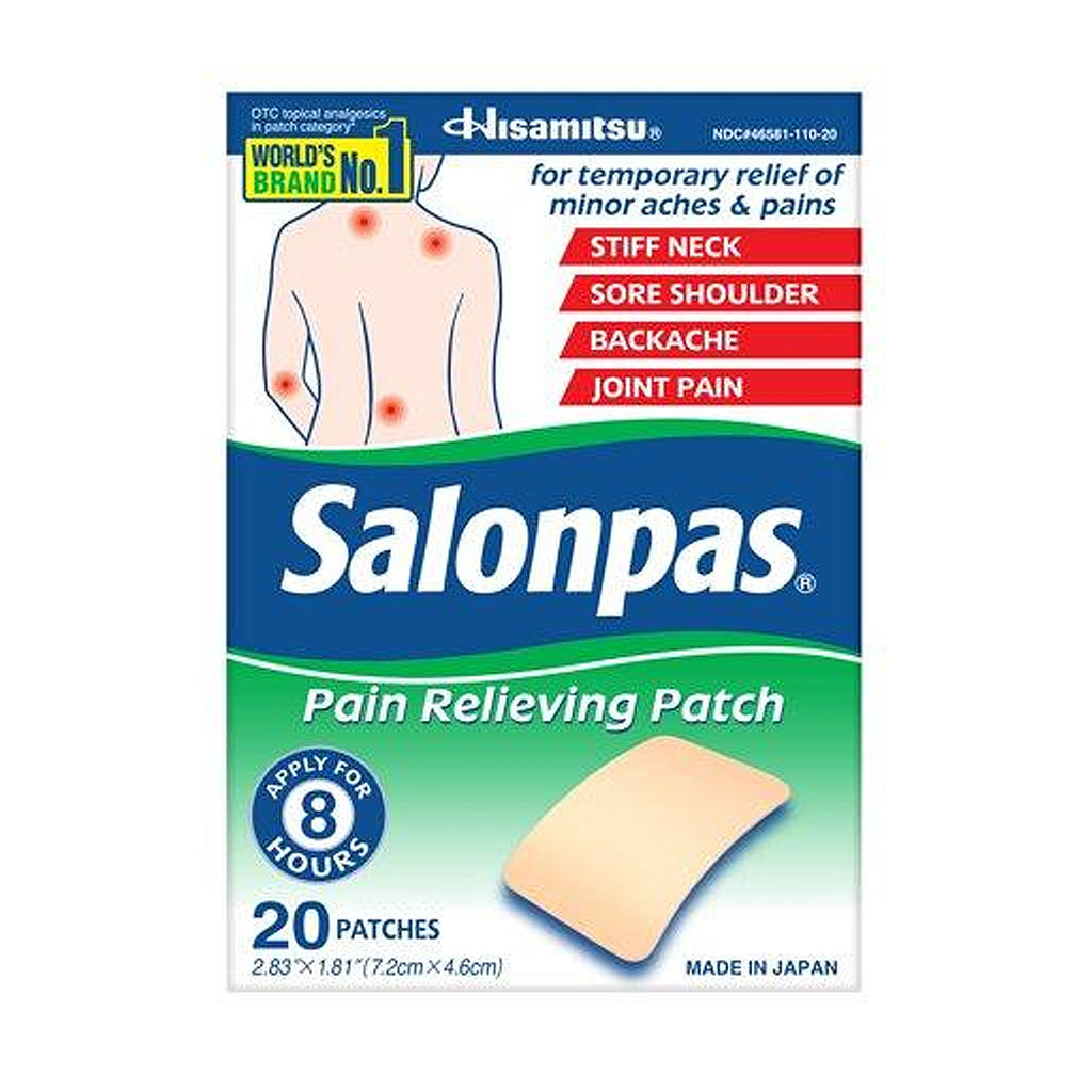 SALONPAS PAIN RELIEVING PATCH, 8-HOUR PAIN RELIEF - 20 PATCHES
